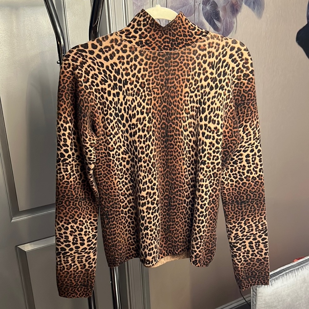 MAGASCHONI Cashmere Turtleneck Cheetah Print Sweater